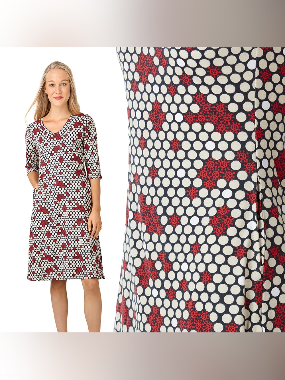 Svaha Dress Womens XS Red Polka Dot Virus STEM Science Organic Cotton Pockets